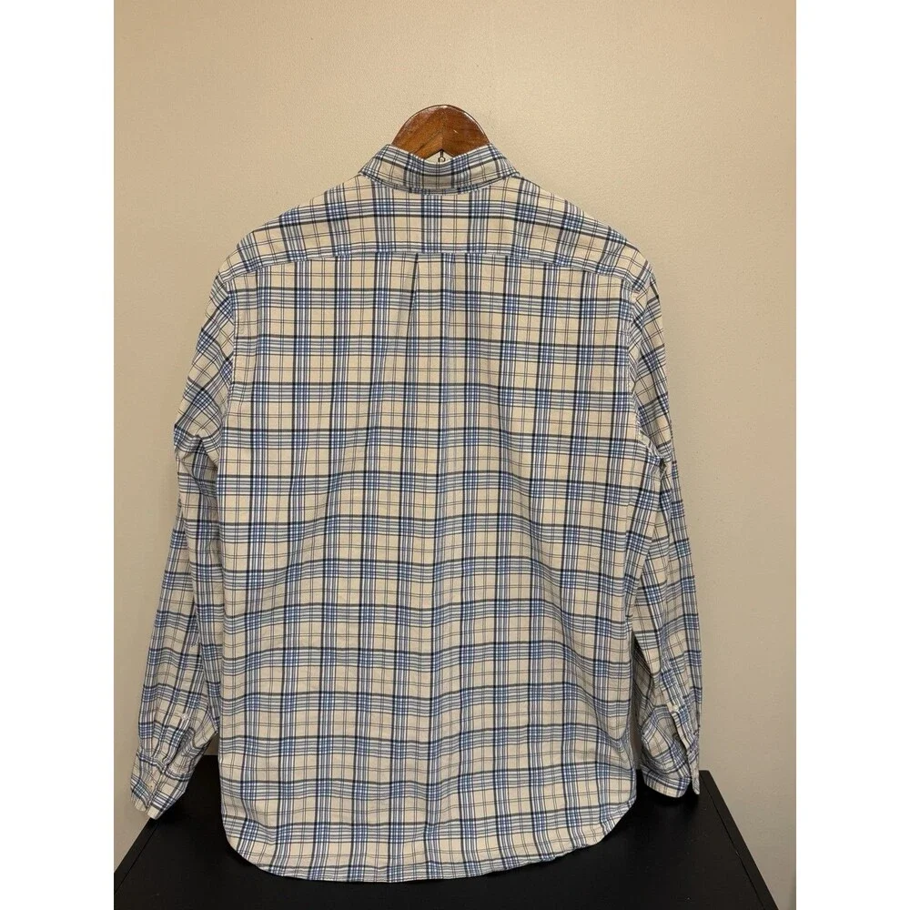 J.CREW Shirt Men’s Long Sleeve Beige Plaid Button Down Cotton Shirt Size Large